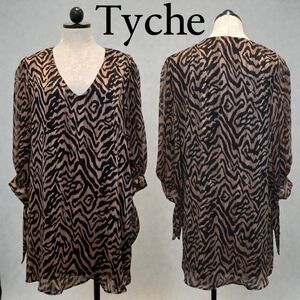 Tyche Los Angeles Metallic Animal Pattern V-Neck Oversized Tunic Mini Dress L/XL